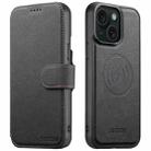 For iPhone 15 Plus Suteni Q05 2-in-1 Multi-function MagSafe Wallet Litchi Leather Phone Case(Black) - 1