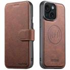 For iPhone 15 Plus Suteni Q05 2-in-1 Multi-function MagSafe Wallet Litchi Leather Phone Case(Brown) - 1