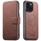 For iPhone 15 Suteni Q05 2-in-1 Multi-function MagSafe Wallet Litchi Leather Phone Case(Brown) - 1
