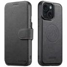 For iPhone 13 Suteni Q05 2-in-1 Multi-function MagSafe Wallet Litchi Leather Phone Case(Black) - 1