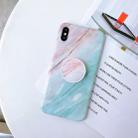 For iPhone XS Max Marble Anti-drop TPU Protection Back Cover with Folding Holder(Powder blue) - 1