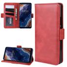 Double Buckle Wallet Stand Leather Cell Phone Case for Nokia 9 PureView，with Wallet & Holder & Card Slots(Red) - 1