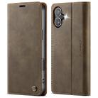For iPhone 16 CaseMe 033 Calf Leather Lining Microfibre RFID Blocking Phone Case(Coffee) - 1