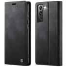 For Samsung Galaxy S21 FE 5G CaseMe 033 Calf Leather Lining Microfibre RFID Blocking Phone Case(Black) - 1