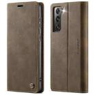 For Samsung Galaxy S21 FE 5G CaseMe 033 Calf Leather Lining Microfibre RFID Blocking Phone Case(Coffee) - 1