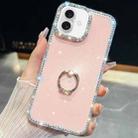 For iPhone 16 Rhinestone Glitter TPU Ring Holder Anti-fall Phone Case(Light Pink) - 1