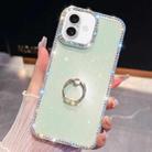 For iPhone 16 Rhinestone Glitter TPU Ring Holder Anti-fall Phone Case(Light Green) - 1