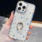 For iPhone 14 Pro Rhinestone Glitter TPU Ring Holder Anti-fall Phone Case(Transparent Stars) - 1