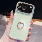 For iPhone 17 Pro Rhinestone Glitter TPU Ring Holder Anti-fall Phone Case(Light Green) - 1