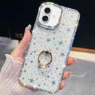 For iPhone 17 Rhinestone Glitter TPU Ring Holder Anti-fall Phone Case(Transparent Stars) - 1