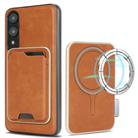 For Samsung Galaxy S25 Edge 5G Kalebol Slim MagSafe Ring Magnetic Card Bag Leather Phone Case(Brown) - 1