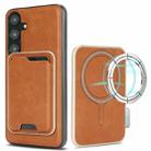For Samsung Galaxy S24 5G Kalebol Slim Magnetic Ring Card Bag Leather Phone Case(Brown) - 1
