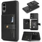 For Samsung Galaxy S25 Edge 5G Kalebol Button Ring Magnetic Card Bag Leather Phone Case(Black) - 1