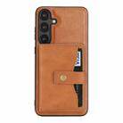 For Samsung Galaxy S25 5G Kalebol Button Ring Magnetic Card Bag Leather Phone Case(Brown) - 2
