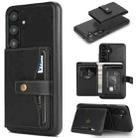 For Samsung Galaxy S25+ 5G Kalebol Magnetic Button Card Bag MagSafe Ring Leather Phone Case(Black) - 1