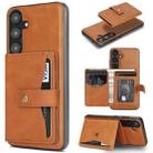 For Samsung Galaxy S25+ 5G Kalebol Button Ring Magnetic Card Bag Leather Phone Case(Brown) - 1