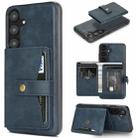 For Samsung Galaxy S25+ 5G Kalebol Button Ring Magnetic Card Bag Leather Phone Case(Blue) - 1
