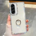 For Samsung Galaxy A56 5G Rhinestone Glitter TPU Ring Holder Anti-fall Phone Case(White) - 1