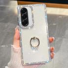 For Samsung Galaxy A36 5G Rhinestone Glitter TPU Ring Holder Anti-fall Phone Case(White) - 1