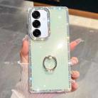 For Samsung Galaxy S25+ 5G Rhinestone Glitter TPU Ring Holder Anti-fall Phone Case(Light Green) - 1