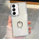 For Samsung Galaxy A15 5G Rhinestone Glitter TPU Ring Holder Anti-fall Phone Case(White) - 1
