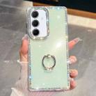 For Samsung Galaxy A55 5G Rhinestone Glitter TPU Ring Holder Anti-fall Phone Case(Light Green) - 1