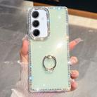 For Samsung Galaxy A35 5G Rhinestone Glitter TPU Ring Holder Anti-fall Phone Case(Light Green) - 1