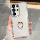 For Samsung Galaxy S24 Ultra 5G Rhinestone Glitter TPU Ring Holder Anti-fall Phone Case(White) - 1