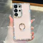 For Samsung Galaxy S23 Ultra 5G Rhinestone Glitter TPU Ring Holder Anti-fall Phone Case(Light Pink) - 1
