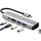 2403 Type-C to 100M RJ45 USB3.0 USB2.0 4K / 30Hz HD PD100W Adapter 5-in-1 USB Hub - 2