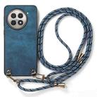 For OnePlus 13R 5G Vintage Leather PC Back Cover Phone Case with Crossbody Strap(Blue) - 2