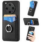 For OPPO Find X8 Ultra Carbon Fiber Card Wallet Ring Phone Case(Black) - 1