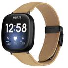 For Fitbit Versa 3 / 4 Lychee Texture Black Turtle Back Buckle Leather Watch Band(Camel) - 1