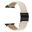 For Apple Watch 42mm / 41mm / 40mm / 38mm Lychee Texture Black Turtle Back Buckle Leather Watch Band(Creamy White) - 2