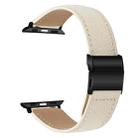 For Apple Watch 46mm / 49mm / 45mm / 44mm Lychee Texture Black Turtle Back Buckle Leather Watch Band(Creamy White) - 2