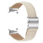 For Samsung Galaxy Watch 7 40 / 44mm Lychee Texture Silver Turtle Back Buckle Leather Watch Band(Creamy White) - 2