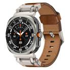 For Samsung Galaxy Watch Ultra 47mm Explorer Stainless Steel Head Leather Watch Band(Titanium Crazy Horse) - 1