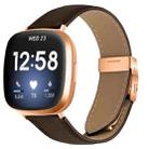 For Fitbit Versa 3 / 4 Lychee Texture Rose Gold Turtle Back Buckle Leather Watch Band(Coffee Color) - 1