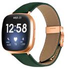 For Fitbit Versa 3 / 4 Lychee Texture Rose Gold Turtle Back Buckle Leather Watch Band(Green) - 1