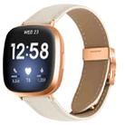 For Fitbit Versa 3 / 4 Lychee Texture Rose Gold Turtle Back Buckle Leather Watch Band(Creamy White) - 1