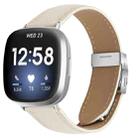 For Fitbit Versa 3 / 4 Lychee Texture Silver Turtle Back Buckle Leather Watch Band(Creamy White) - 1