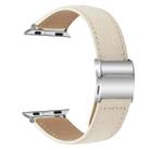 For Apple Watch 42mm / 41mm / 40mm / 38mm Lychee Texture Silver Turtle Back Buckle Leather Watch Band(Creamy White) - 2