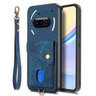 For Nothing Phone 3a Retro Card Wallet Fold Leather Phone Case with Strap(Blue) - 2