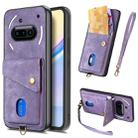 For Nothing Phone 3a Retro Card Wallet Fold Leather Phone Case with Strap(Purple) - 1