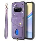 For Nothing Phone 3a Retro Card Wallet Fold Leather Phone Case with Strap(Purple) - 2