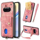 For Nothing Phone 3a Retro Card Wallet Fold Leather Phone Case with Strap(Pink) - 1