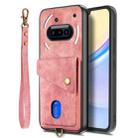 For Nothing Phone 3a Retro Card Wallet Fold Leather Phone Case with Strap(Pink) - 2
