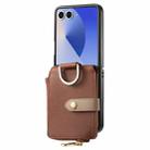 For Samsung Galaxy Z Flip7 5G Litchi Texture Ring Vertical Zipper Wallet Phone Case(Brown) - 2