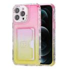 For iPhone 12 Pro Max Gradient 3-in-1 Card Bag TPU Shockproof Phone Case(Pink Yellow) - 1