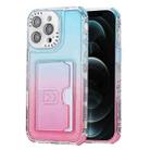 For iPhone 12 Pro Max Gradient 3-in-1 Card Bag TPU Shockproof Phone Case(Sky Blue Pink) - 1